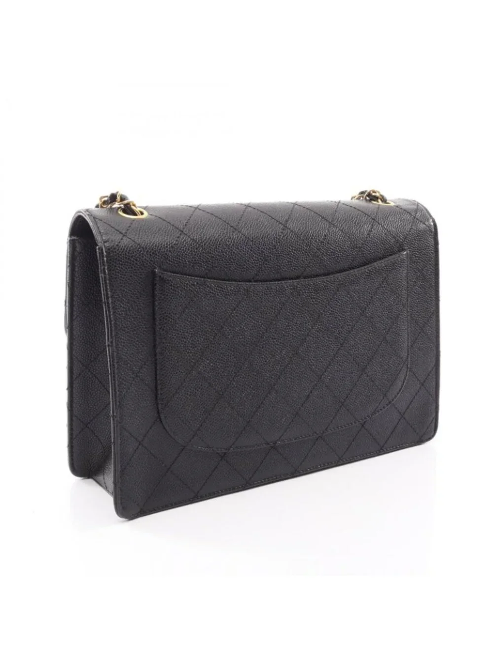 Chanel Shoulder Bag Quilted Black Caviar Leather Chain
